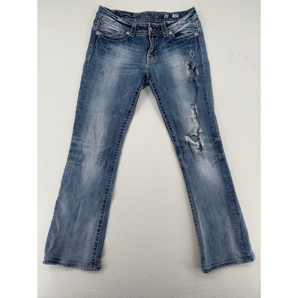 Miss Me JP5437B Bootcut Jeans 31 Distressed Angel Wing Sequin Medium Wash Denim